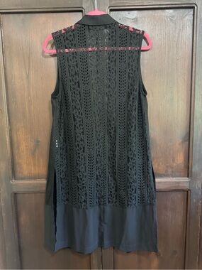 Picadilly Black Lace Sleeveless Linen Duster Vest size 8